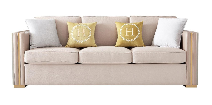 Tres plazas Diseño Acolchado Asiento Textil Sofá 3 plazas Mueble Beige Nuevo Muebles de lujo