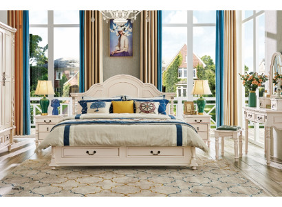 Set de dormitorio Cama Mesita de noche Armario Silla tocador Diseño de 6 piezas.