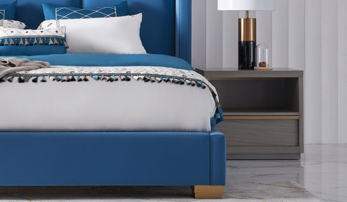 Cama de cuero 2x mesita de noche 3 piezas dormitorio Set Muebles Lujo Moderno