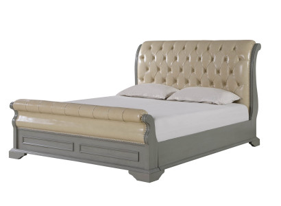 Cama doble de diseño Chesterfield en gris 180x200, cama tapizada de cuero.