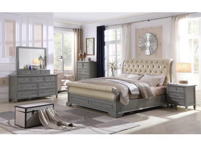 Cama acolchada de diseño de lujo de madera para hotel matrimonial dormitorio cuero gris