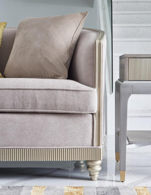 Muebles de estilo italiano sofá de tres plazas sofá tapizado de tela de madera