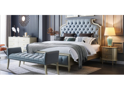 Una cama de diseñador de alta calidad en estilo Chesterfield para tu dormitorio.