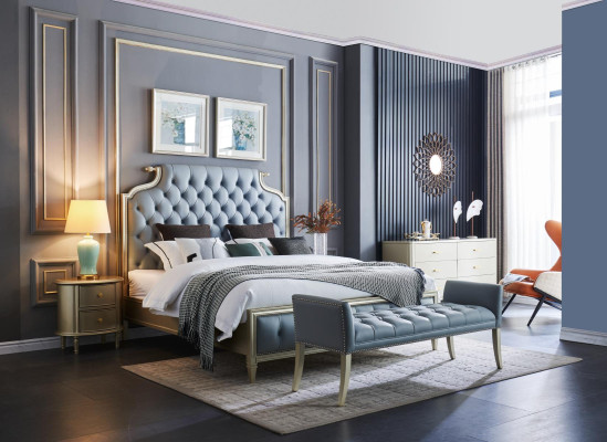 Una cama de diseñador de alta calidad en estilo Chesterfield para tu dormitorio.