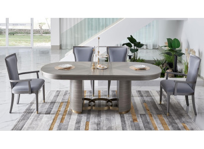 Conjunto de 4 sillas de diseñador para comedor con respaldo acolchado y asiento tapizado.