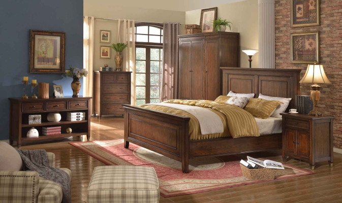 Diseño de cama doble de hotel de lujo de madera para habitación matrimonial.