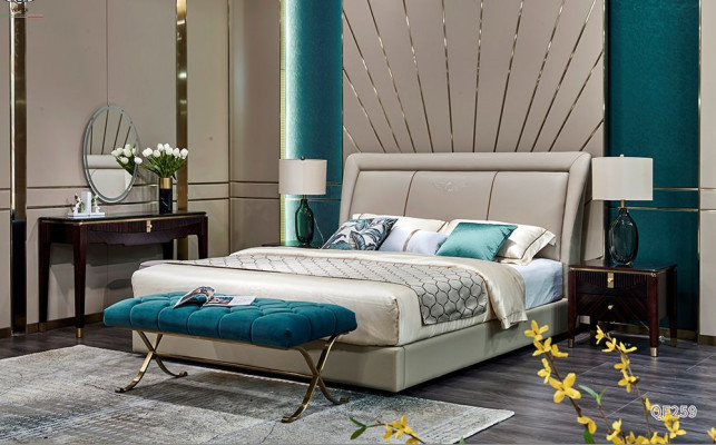 Cama Camas Acolchado Doble Matrimonio Lujo Cuero Moderno Diseñador Muebles de dormitorio