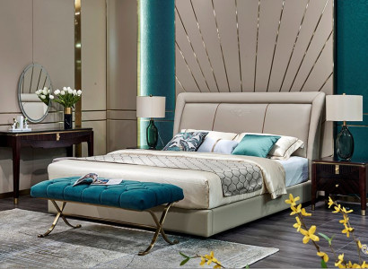 Cama Camas Acolchado Doble Matrimonio Lujo Cuero Moderno Diseñador Muebles de dormitorio