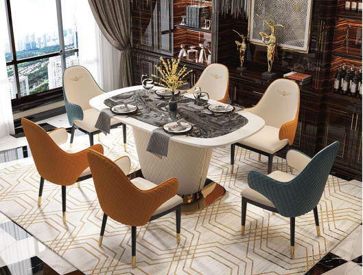 Diseño de mesa de comedor de cuero, mesa de piedra, mesas de comedor modernas muebles de 160x90.