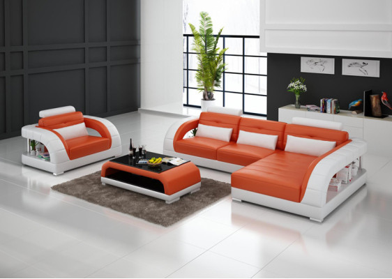Sofá de cuero Chaise longue en forma de L Sofá esquinero + sillón Nuevo conjunto Sofá de diseño con USB
