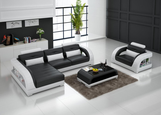 Sofá de cuero Chaise longue en forma de L Sofá esquinero + sillón Nuevo conjunto Sofá de diseño con USB