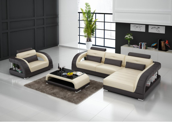 Sofá de cuero Chaise longue en forma de L Sofá esquinero + sillón Nuevo conjunto Sofá de diseño con USB