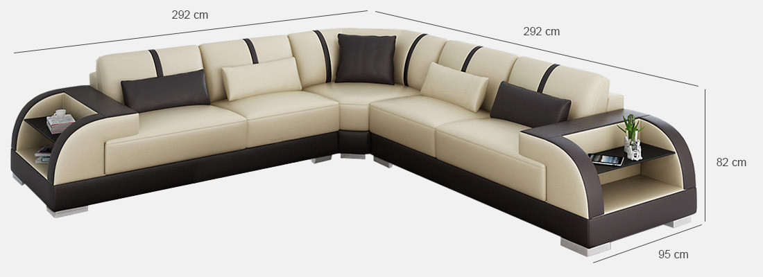 Diseño de esquina Sofá de cuero Sofá Tapizado Conjunto de salón L Forma Moderna Beige