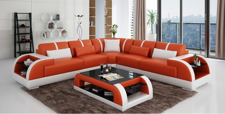 Diseño de esquina Sofá de cuero Sofá Tapizado Conjunto de salón L Forma Moderna Beige