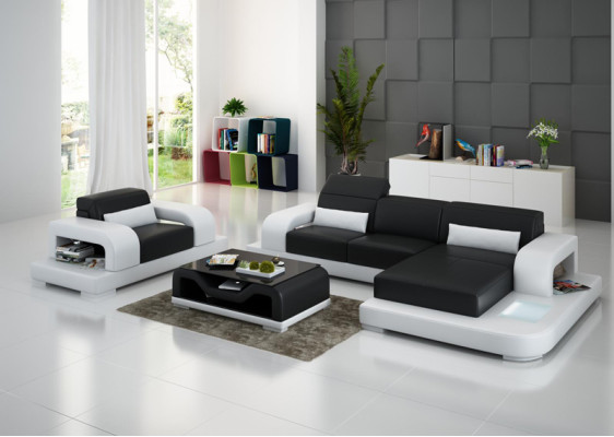 Sofá de cuero, sofá en forma de L para sala de estar, juego de sillones moderno G8006E