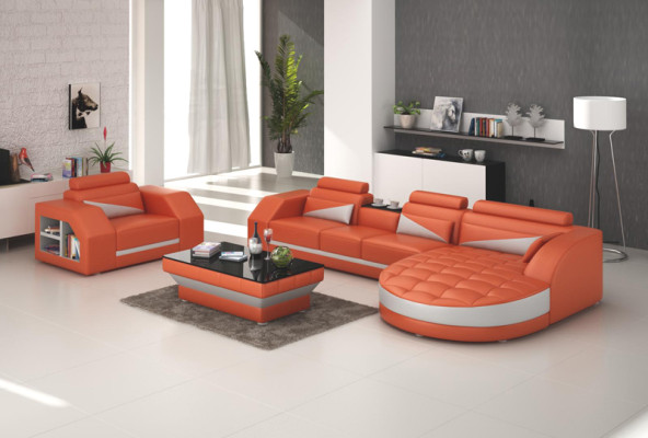 Sofá de cuero sofá conjunto de salón sofá + sillón diseño de sofá G8018E