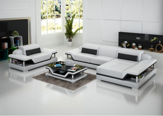 Diseño de sofá de cuero Sofá Sofá Cojín Esquina Sala de estar Conjunto de muebles Sofá Nuevo USB LED