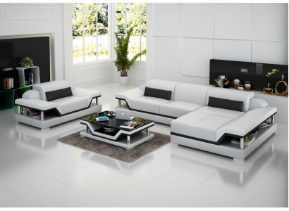 Diseño de sofá de cuero Sofá Sofá Cojín Esquina Sala de estar Conjunto de muebles Sofá Nuevo USB LED