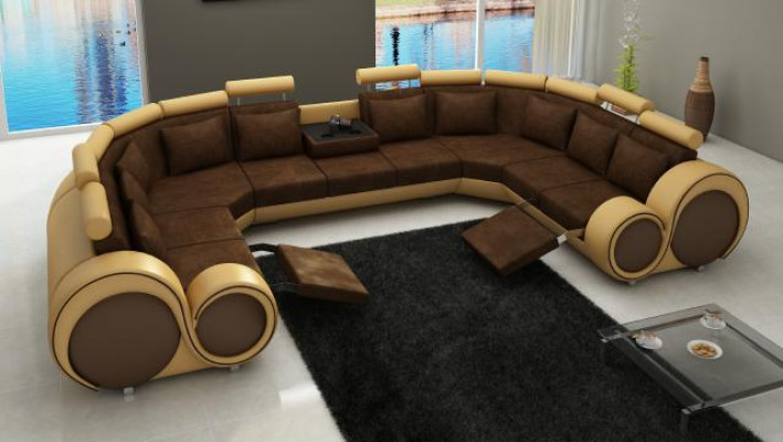 Tejido Textil Sofá Sofá de tela con USB Sofá de esquina Sofá Salón Paisaje XXL Relax Nuevo