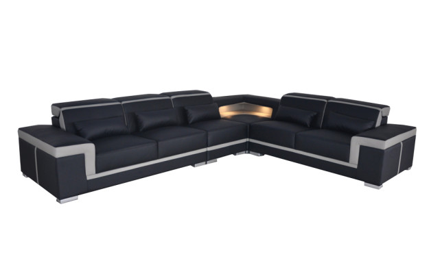 Sofá en esquina XXL, sofá de cuero, conjunto de sala, diseño moderno, sofá en forma de L G8020B