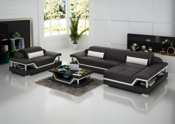 Diseño de sofá de cuero Sofá Sofá Cojín Esquina Sala de estar Conjunto de muebles Sofá Nuevo USB LED