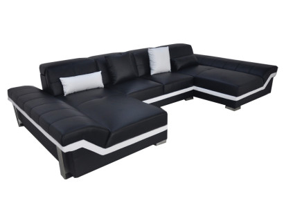 Sofá de cuero Sofá de diseño de esquina de sala de estar con forma de U con USB.