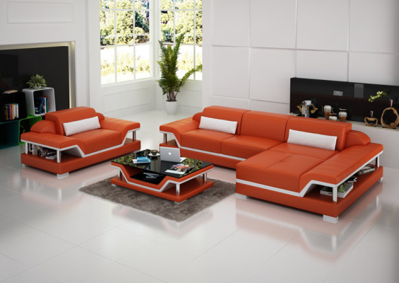 Diseño de sofá de cuero Sofá Sofá Cojín Esquina Sala de estar Conjunto de muebles Sofá Nuevo USB LED