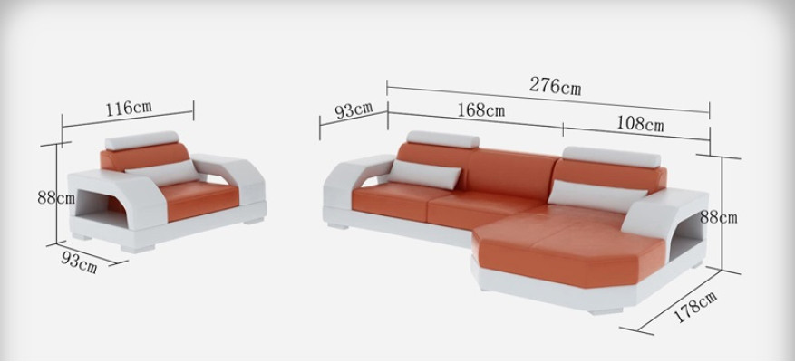 Sofá de cuero Sofá de esquina Sofá de diseño moderno con puerto USB + sillón conjunto de muebles.