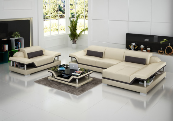 Diseño de sofá de cuero Sofá Sofá Cojín Esquina Sala de estar Conjunto de muebles Sofá Nuevo USB LED