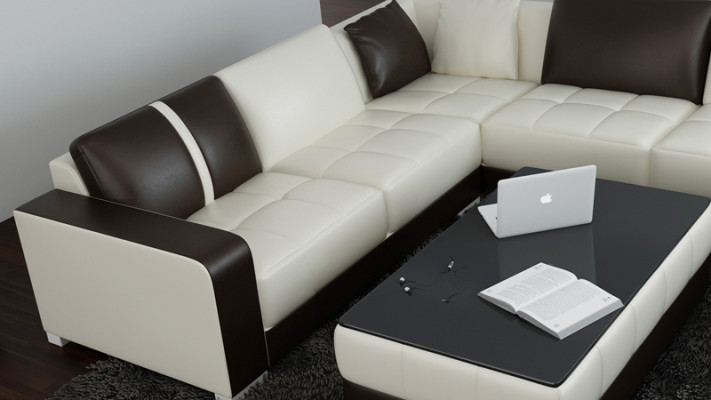 Sofá de cuero sofá conjunto de estar conjunto de esquina Diseño de sofá moderno con USB