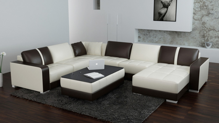 Sofá de cuero sofá conjunto de estar conjunto de esquina Diseño de sofá moderno con USB