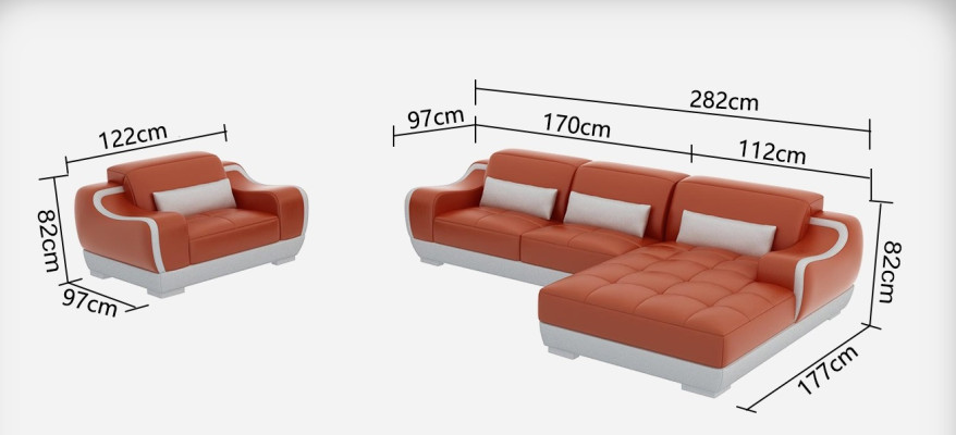 Sofá de cuero conjunto de sofás sofá de esquina + sillón Nuevo juego moderno de sofá G8025E