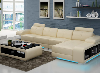 Sofá moderno en forma de L de cuero en un hermoso estilo de diseño moderno.