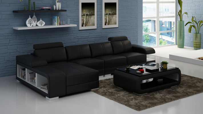 Sofá moderno en forma de L de cuero en un hermoso estilo de diseño moderno.