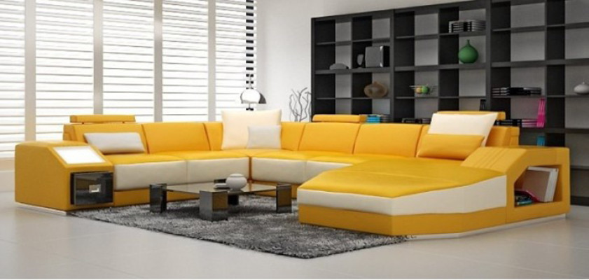 Sofá de esquina de diseño con USB, almohadilla de asiento en forma de U, blanco PHM110.
