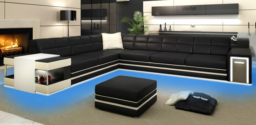 Sofá de diseño sofá de esquina sofá de cuero conjunto de esquina de asientos tapizados + luz Nuevo PH3026