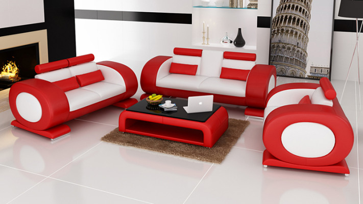 Sofá de cuero Sofá conjunto de sala de estar 3+2+1 asientos moderno de diseño