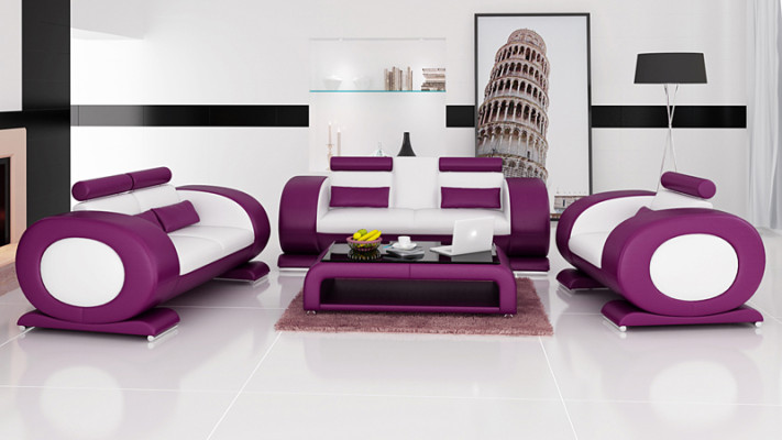 Sofá de cuero Sofá conjunto de sala de estar 3+2+1 asientos moderno de diseño