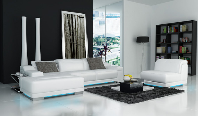 Sofá de cuero con USB Sofá sofá paisaje interior de la sala de estar Sofá en forma de L Sofá conjunto de esquina Diseño + Sillón