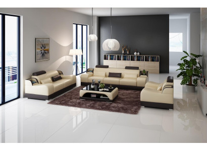 Conjunto de sofás Sofá Acolchado Sofá 3+1+1 Conjuntos de muebles de diseño de cuero de 3 piezas Juego completo.