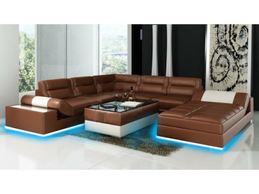 Sofá de cuero esquinero + conjunto de tapizado USB en forma de U Sofá de diseño Sofá de salón