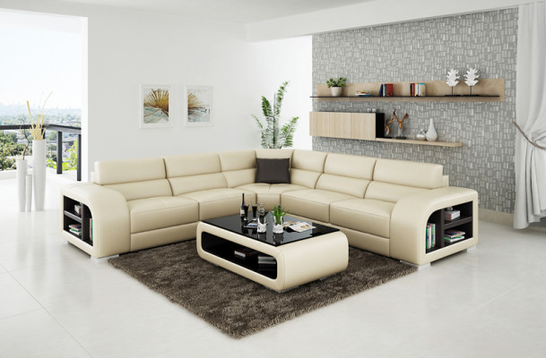 Sofá de cuero Sofá conjunto de esquina Paisaje de vida Sofá de esquina Conjunto de esquina Sofá de diseño USB Fabricación a medida