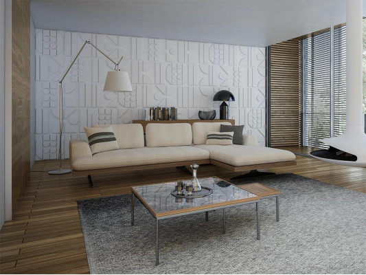 Sofá de lujo moderno para la sala de estar, sofá esquinero de relax en forma de L con 2 mesas de centro.