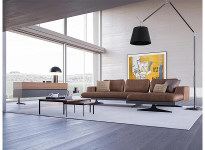 Sofá seccional de cuero en forma de L para sala de estar, sofá moderno de relajación.