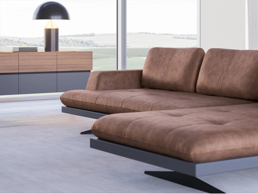 Sofá seccional de cuero en forma de L para sala de estar, sofá moderno de relajación.