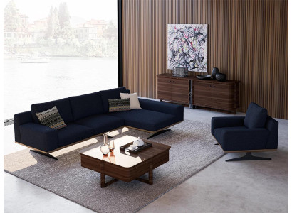 Moderno salón de diseñadores azul equipamiento sofá tapizado de lujo tejido tapizado.