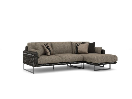 Muebles tapizados de diseño para sala de estar con sofá esquinero en forma de L.