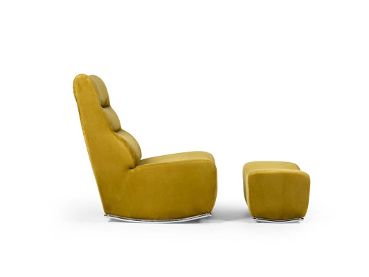 Lujo Amarillo Completo Sillón con Reposapiés Muebles de Asiento Salón Diseñador Textil