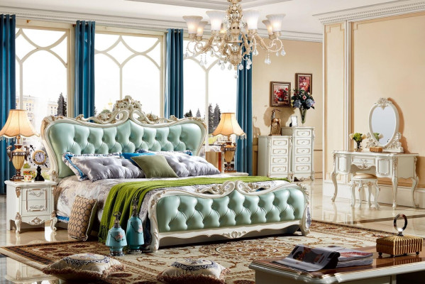 Diseño de cama Muebles de dormitorio Equipamiento Turquesa Camas Chesterfield
