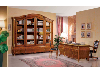 Juego de oficina marrón de lujo Escritorio Vitrina Silla giratoria Clásico de 3 piezas